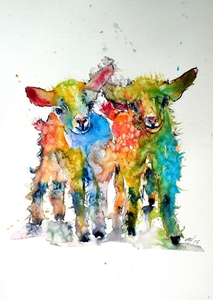 850x1200 Cute Baby Goats Paintings By Kovacs Anna Brigitta