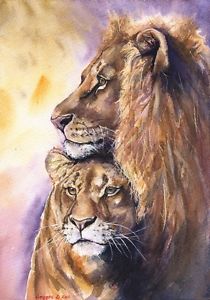 210x300 Lions Love Print Of Original Watercolor Painting Lion Family Art