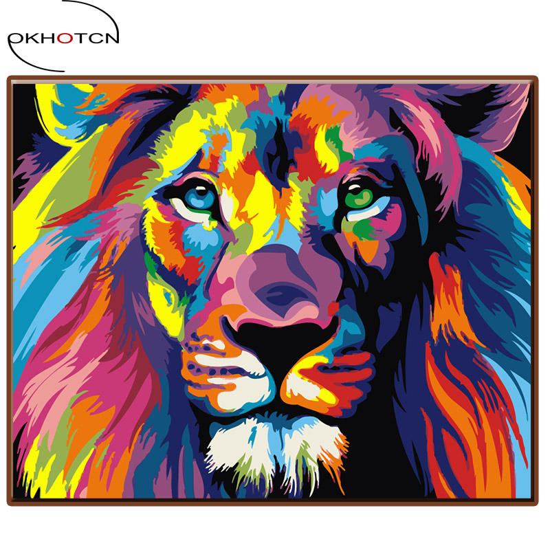 800x800 Okhotcn Framed Watercolor Lions Animals Diy Painting By Numbers