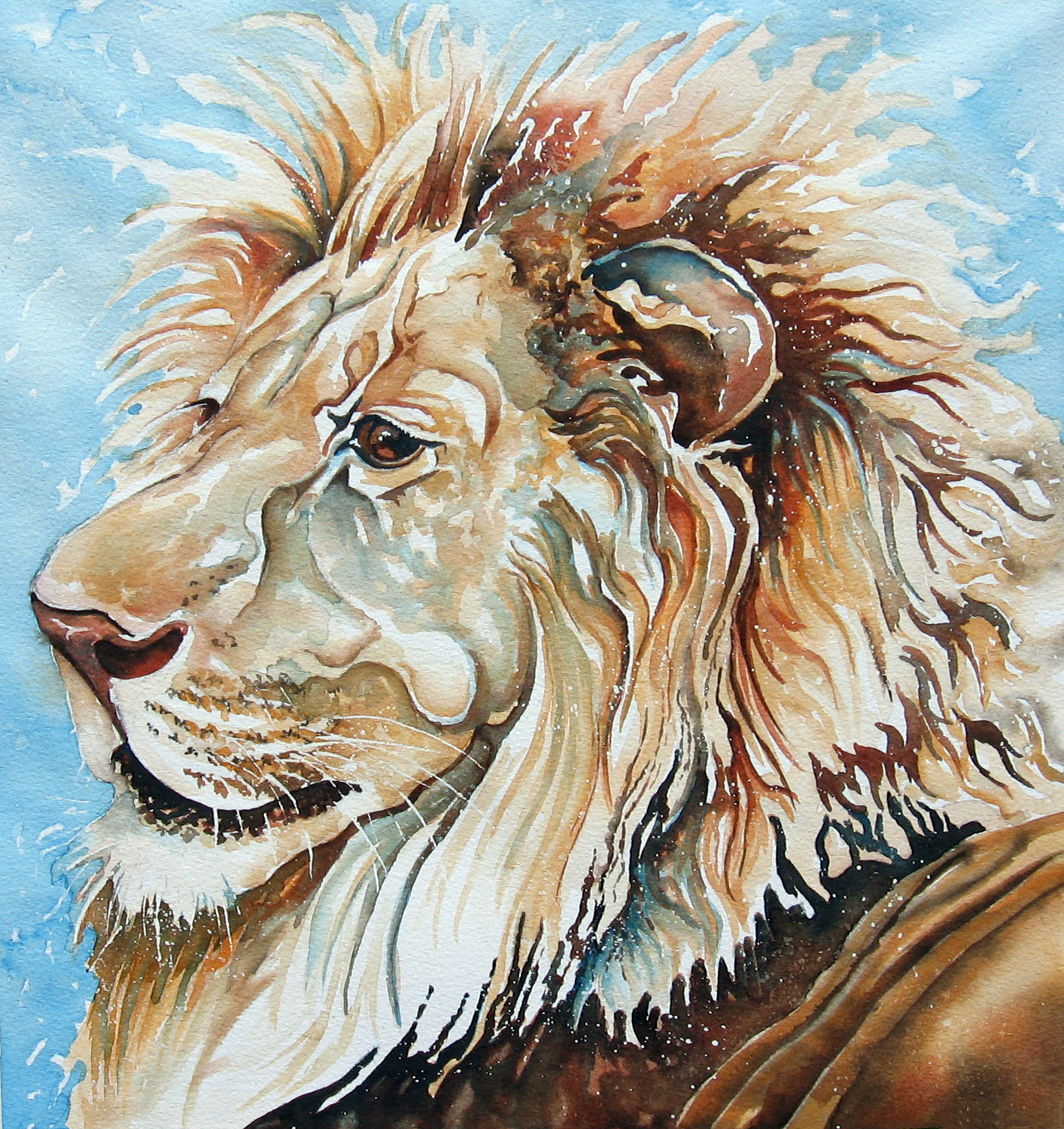 1414x1500 Watercolor Lion Leslie White
