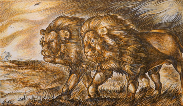 640x369 Austen Pinkerton Artwork Two Lions Original Watercolor