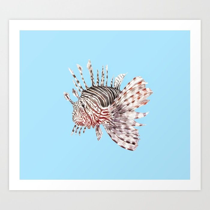 700x700 Watercolor Lionfish Tropical Fish Marine Life Painting Art Print