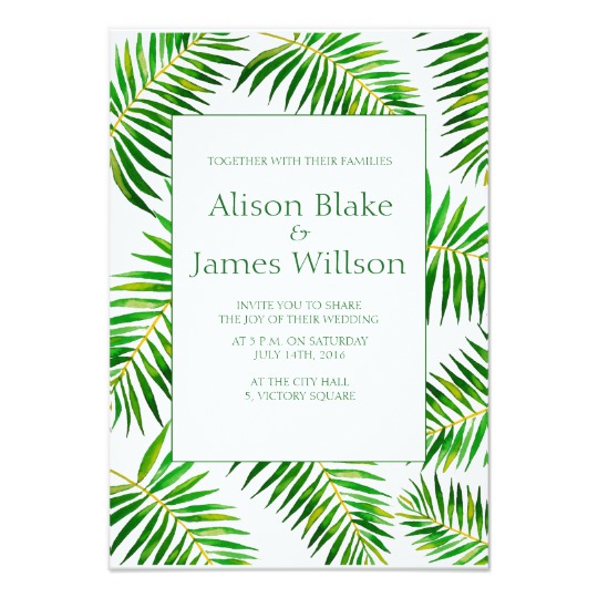 540x540 Tropical Watercolor Palm Leaves Wedding Invitation Zazzle.co.uk