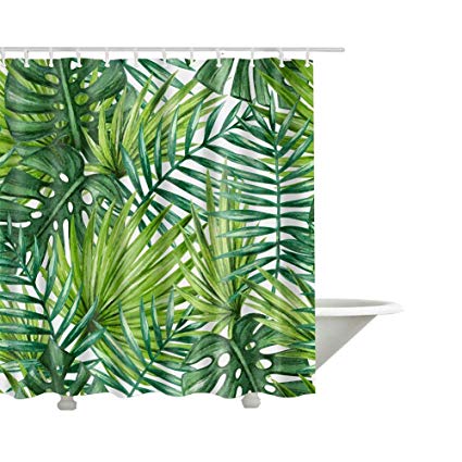 425x425 Qees Green Banana Leaves Shower Curtain 59 W71 H