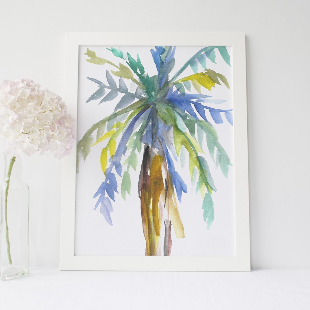 1024x1024 Watercolor Palm Tree Tropical Wall Art Digital Print Jetty Home