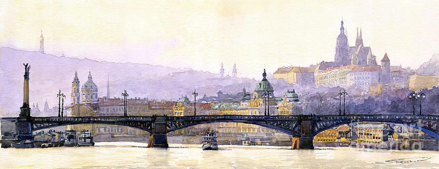 900x346 Prague Panorama Cechuv Bridge Variant Painting By Yuriy Shevchuk