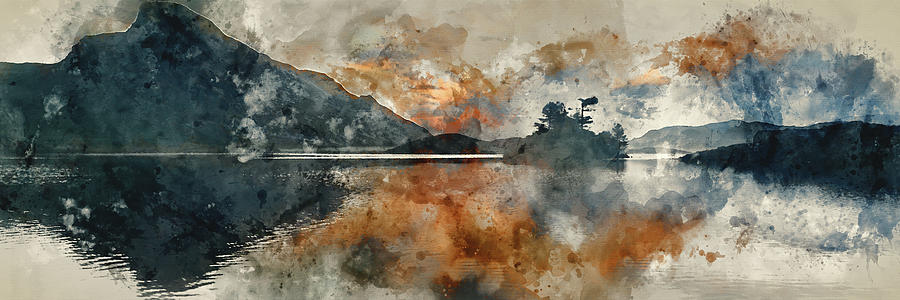 900x300 Watercolor Painting Of Panorama Landscape Stunning Sunrise Over