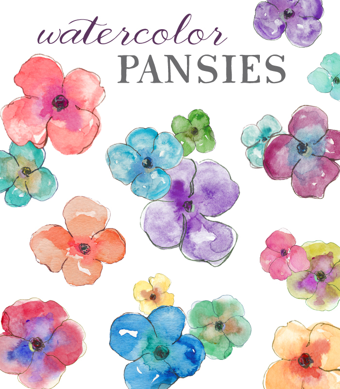 700x800 Cute, Hand Painted Watercolor Pansies Clip Art