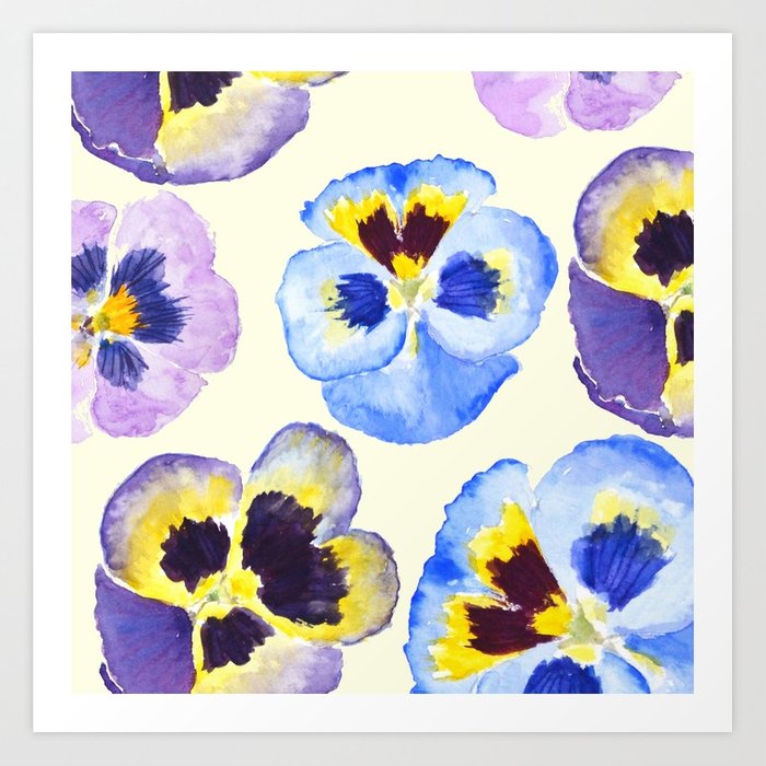 700x700 Pansies Pattern Watercolor Painting Art Print By Colorandcolor