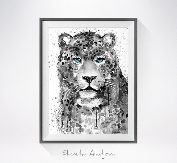 570x525 Panther 2 Leopard Jaguar Watercolor Painting Print