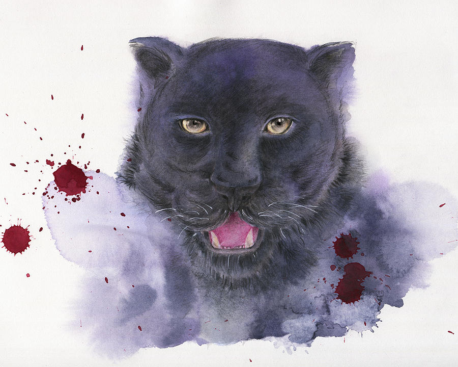 900x720 Watercolor Illustration Black Jaguar Panther Painting By