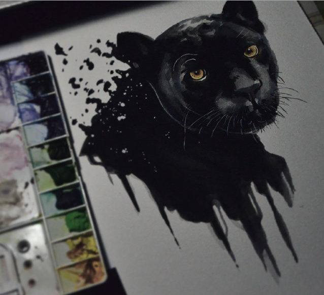 638x582 Black Panther . Media Watercolor(Alpha) On 300gsm Watercolor