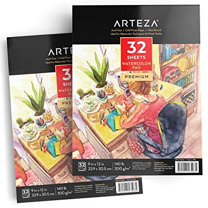 425x425 Arteza 9x12 Watercolor Paper Sketchbook, Cold Press