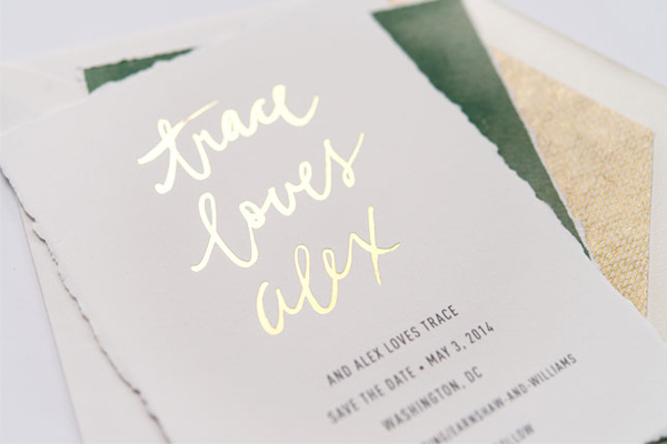 600x400 Watercolor Gold Foil Wedding Invitations