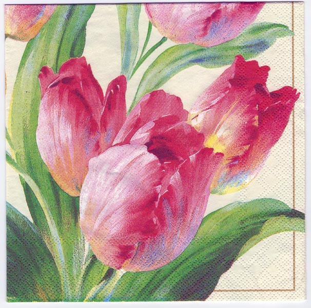 606x600 Decoupage Paper Of Tulips In Bloom In Watercolor Napkin