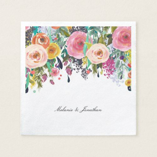 500x500 Romantic Pink Floral Garden Watercolor Paper Napkin Floral