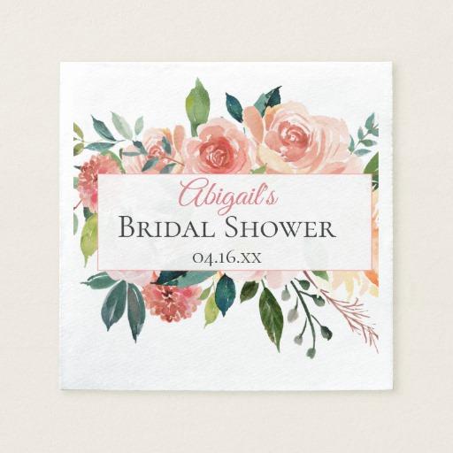 512x512 Zazzle Blush Watercolor Floral Personalized Paper Napkin