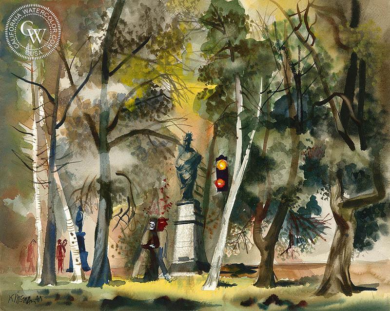 800x638 Park Scene, 1945, A Watercolor Painting By Dong Kingman