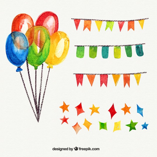 626x626 Colorful Watercolor Birthday Party Elements Vector Free Download