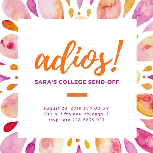 529x529 Orange Watercolor Floral Farewell Party Invitation
