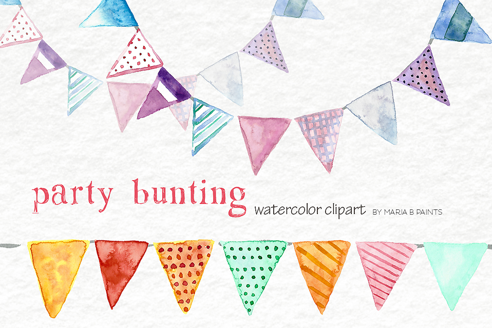 958x639 Party Banner Bunting Watercolor Clipart