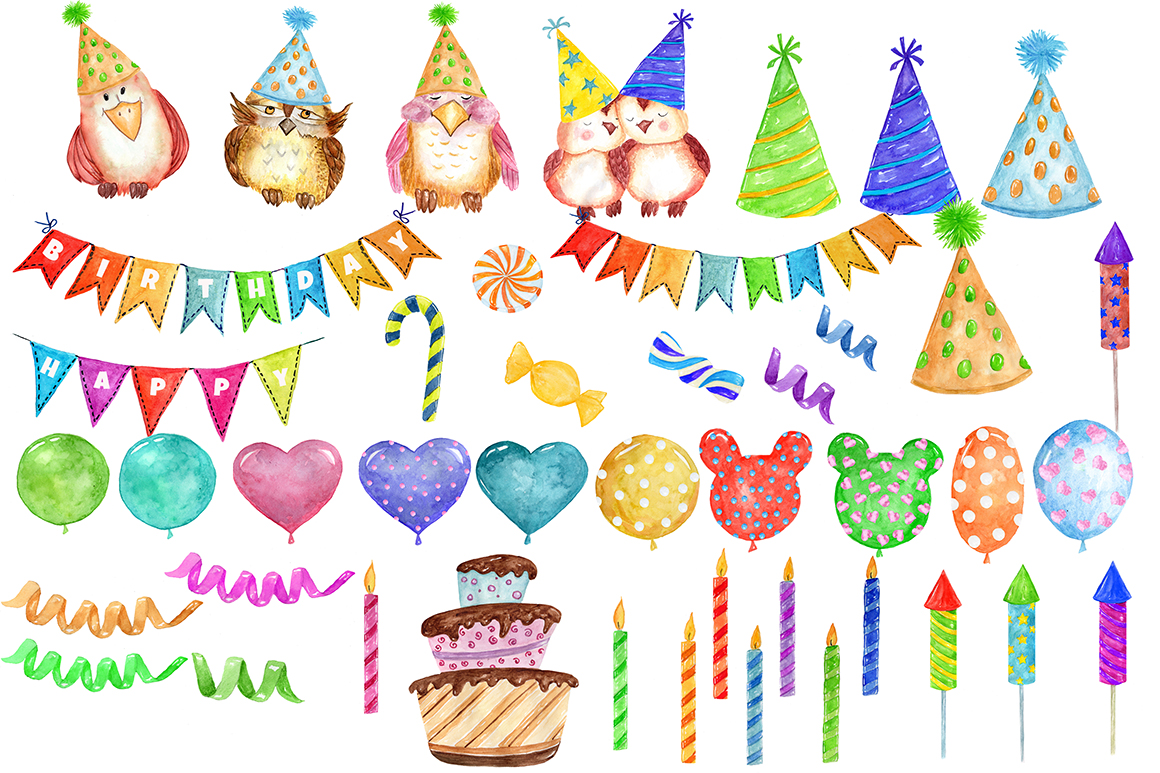 1160x773 Watercolor Birthday Party Clipart