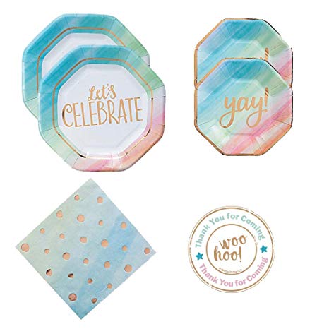 466x466 Watercolor Rainbow Party Supplies For 16 Guests, Large