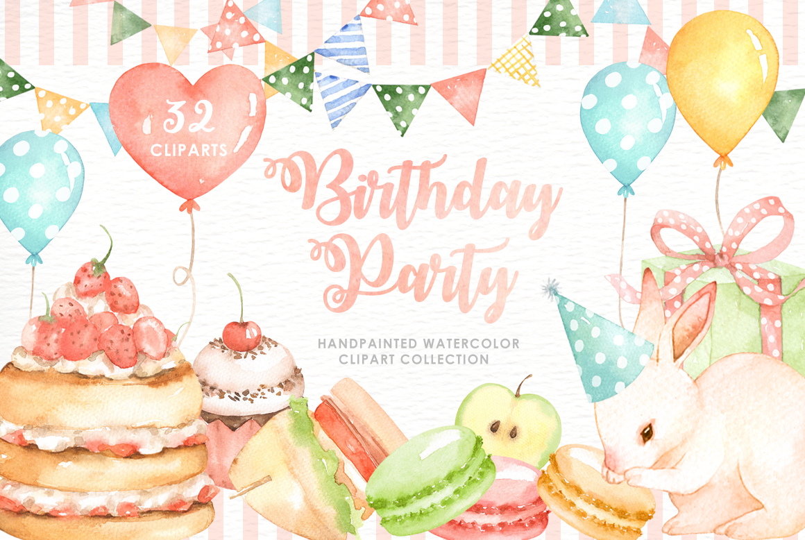 1160x778 Birthday Party Watercolor Cliparts By Everysunsun