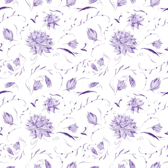 590x590 Purple Watercolor Floral Pattern By Kisika Graphicriver