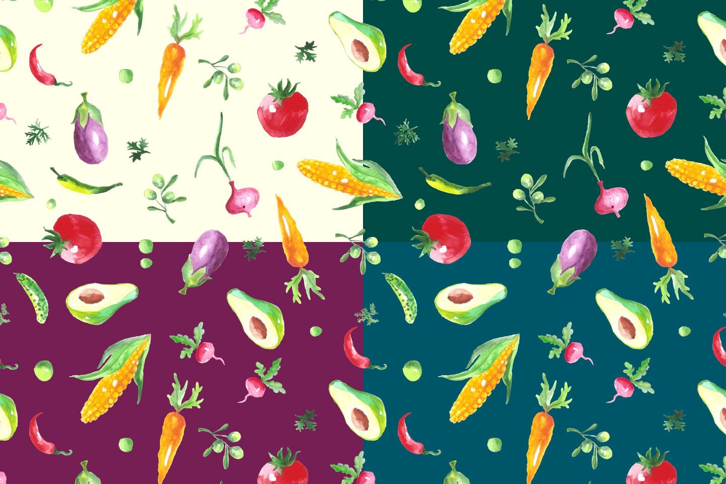 1440x960 Watercolor Vegetables Vector Seamless Free Pattern