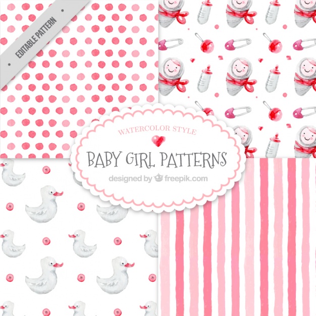 626x626 Set Of Pretty Watercolor Baby Patterns Vector Free Download