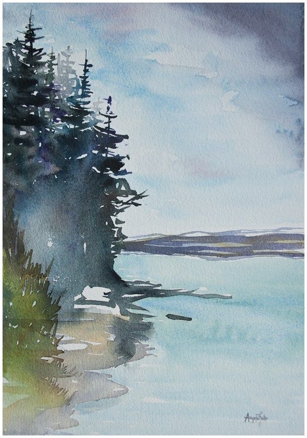 600x856 Peace River Corner Watercolor Painting Angela Fehr Watercolours