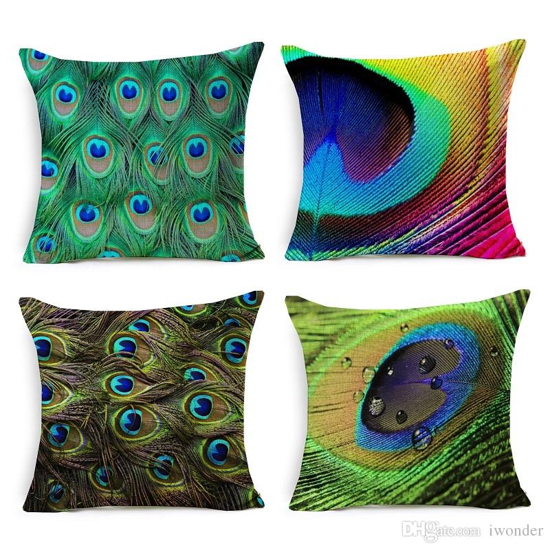 800x800 Watercolor Peacock Feather Cushion Cover Europe Style 3d Stereo