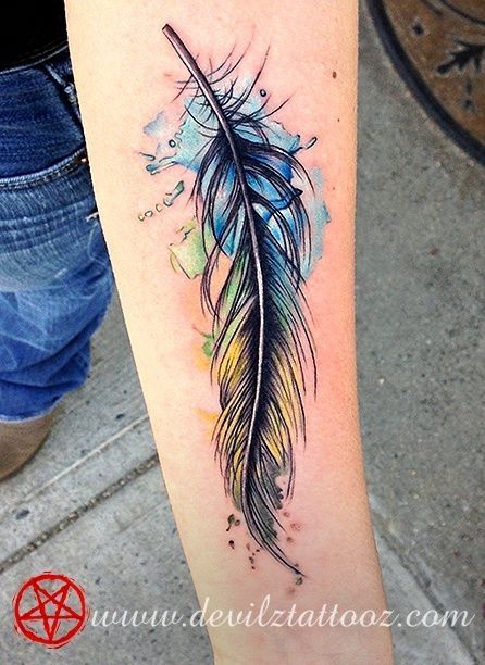 446x612 Watercolour Peacock Feather Tattoo Tatoos