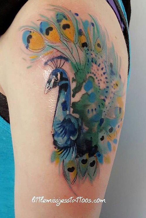 499x744 Jess Hannigan Watercolor Peacock Tattoo Ink For Cool People