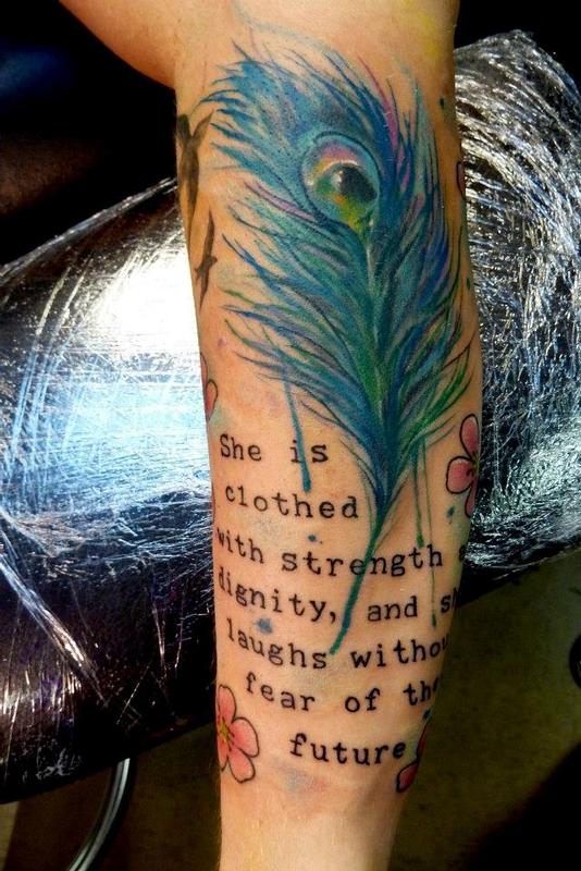 534x800 Mully Tattoo Tattoos Color Watercolor Peacock Feather