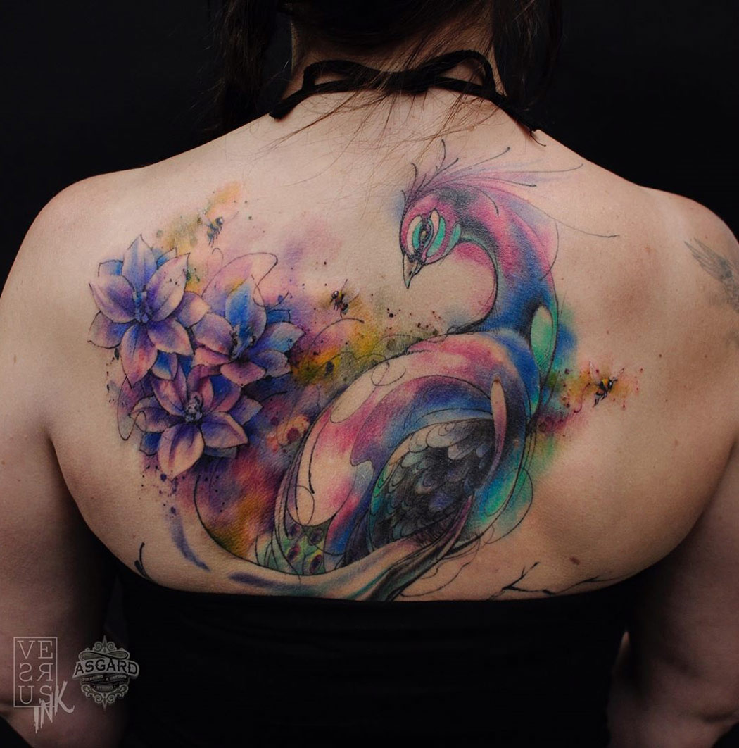 1050x1062 Peacock Amp Flowers, Girls Back Tattoo Best Tattoo Design Ideas