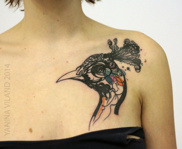 600x491 Watercolor Peacock Tattoo On Side Back Tattoo Ideas