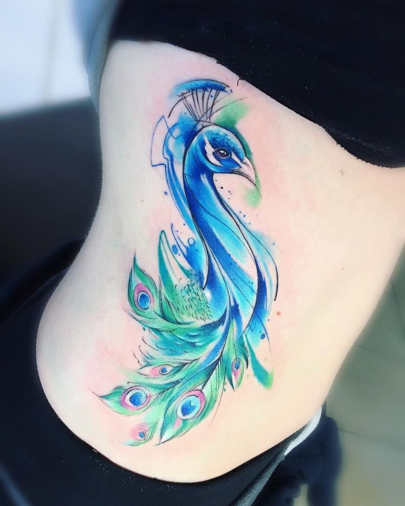 800x1000 Watercolor Peacock Tattoo