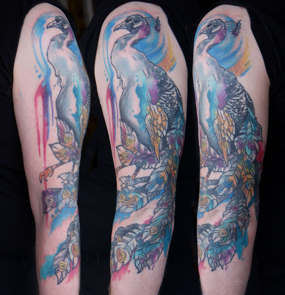 989x1024 Watercolor Peacock Tattoo Deanna Wardin