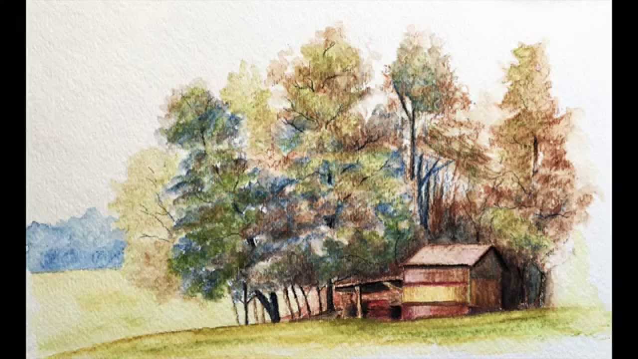 1280x720 Landscape With Watercolor Pencils