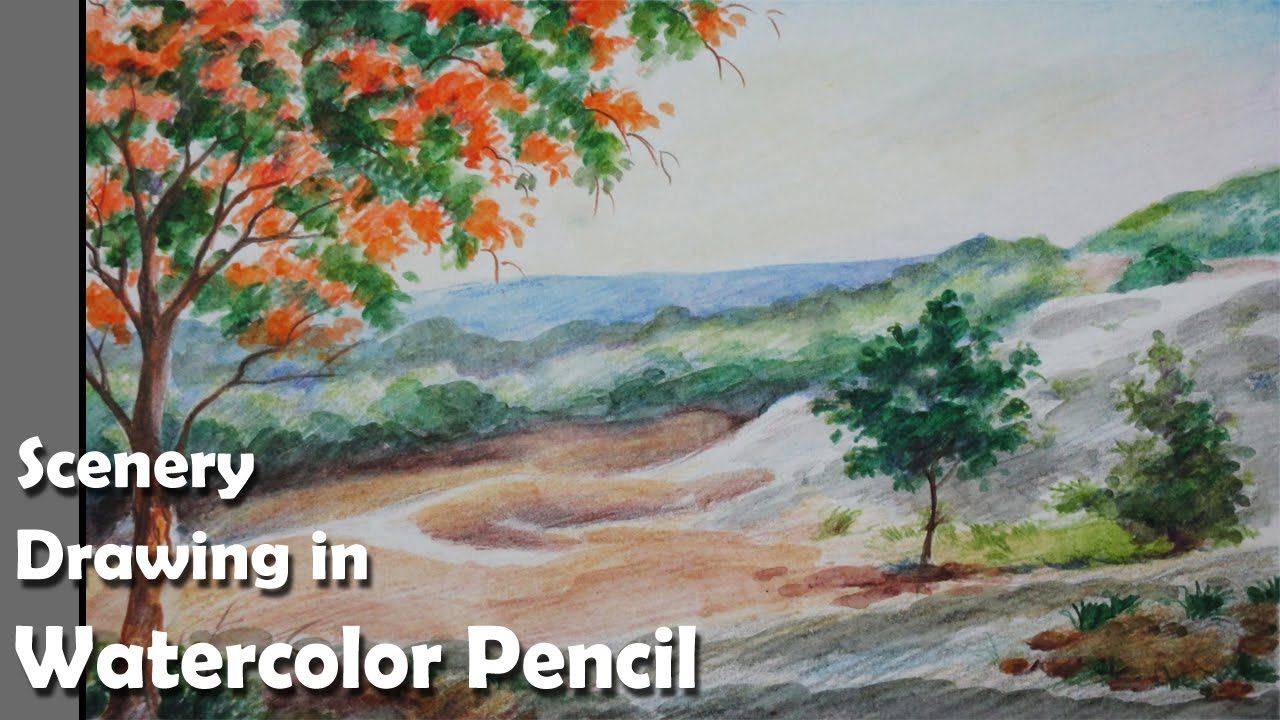 1280x720 How To Draw A Scenery In Watercolor Pencil Drawing And Painting