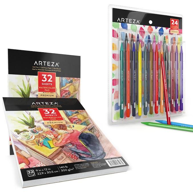 676x676 Arteza 24 Woodless Watercolor Pencils And 2 Watercolor Pads