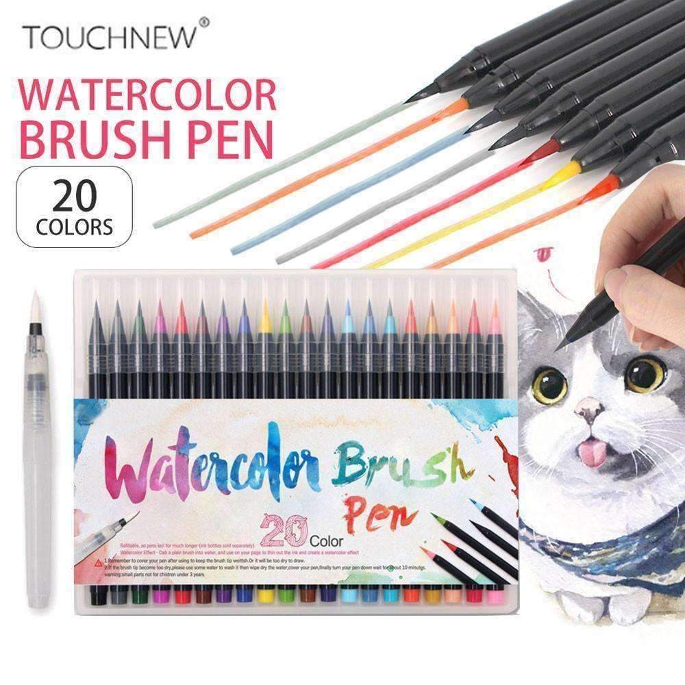 1000x1000 Watercolor Brush Pens, High Quality, 20 Vibrant Color Pens In A