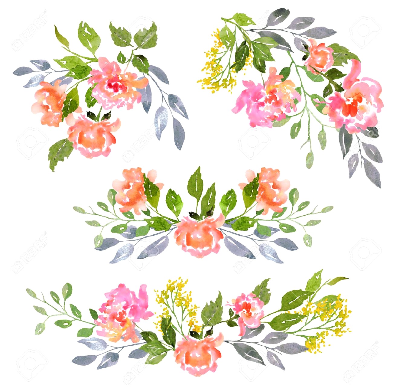 1300x1283 Floral Clip Art With Watercolor Peonies Illustration For Greeting