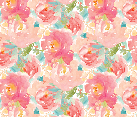 470x403 Large Pink And Red Watercolor Peonies Fabric By Angiemakes On