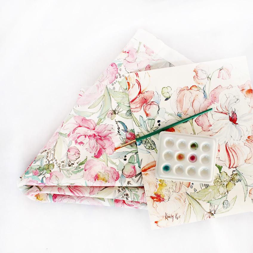 848x848 Pastel Peony Garden Watercolor Fabric