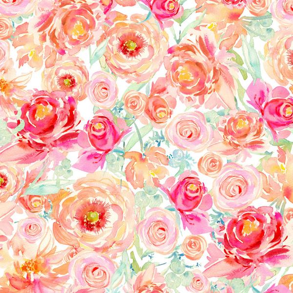 600x600 Raspberry Peach Peony Watercolor Fabric