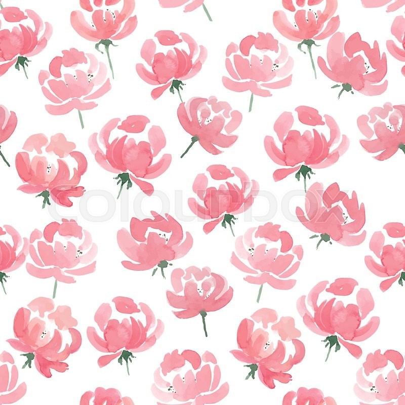 800x800 Watercolor Peonies Seamless Fabric Pattern. Hand Drawn Vector