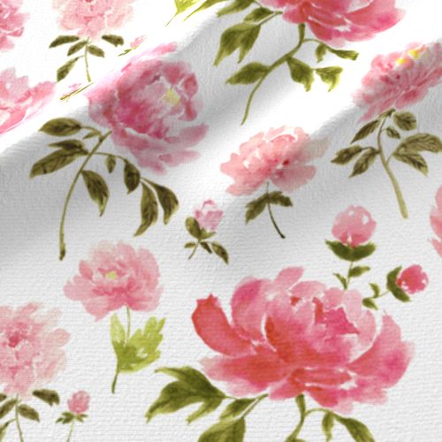 500x500 Watercolor Peonies Pink Fabric